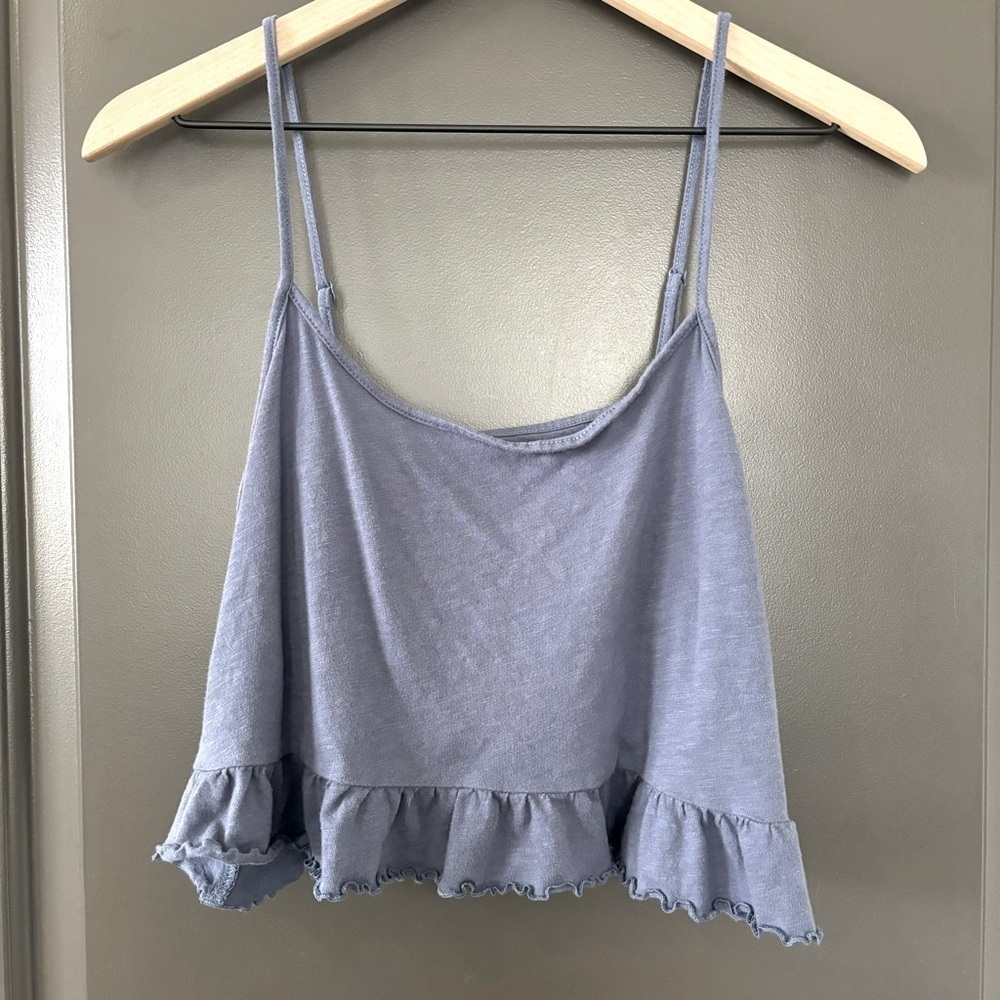 American Eagle Blue Babydoll Cropped Tank with Adjustable Straps Dainty Top